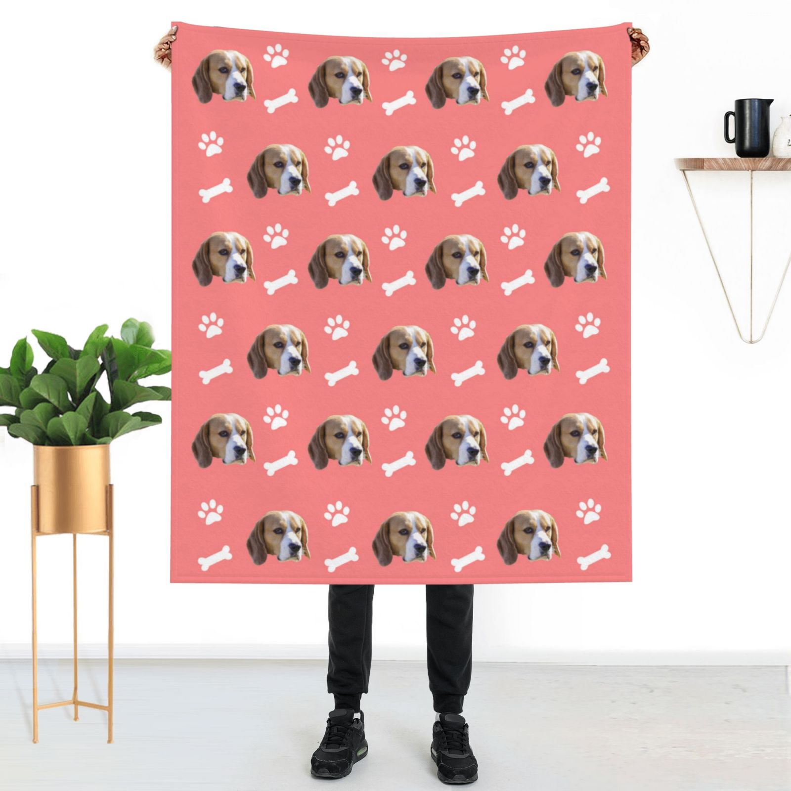 Custom Dog Face Blanket With Bones
