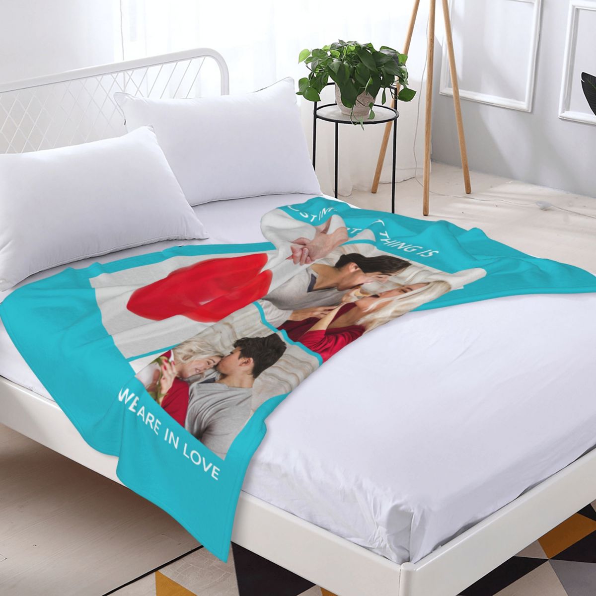 Personalized Love with 3 Photos Custom Blankets