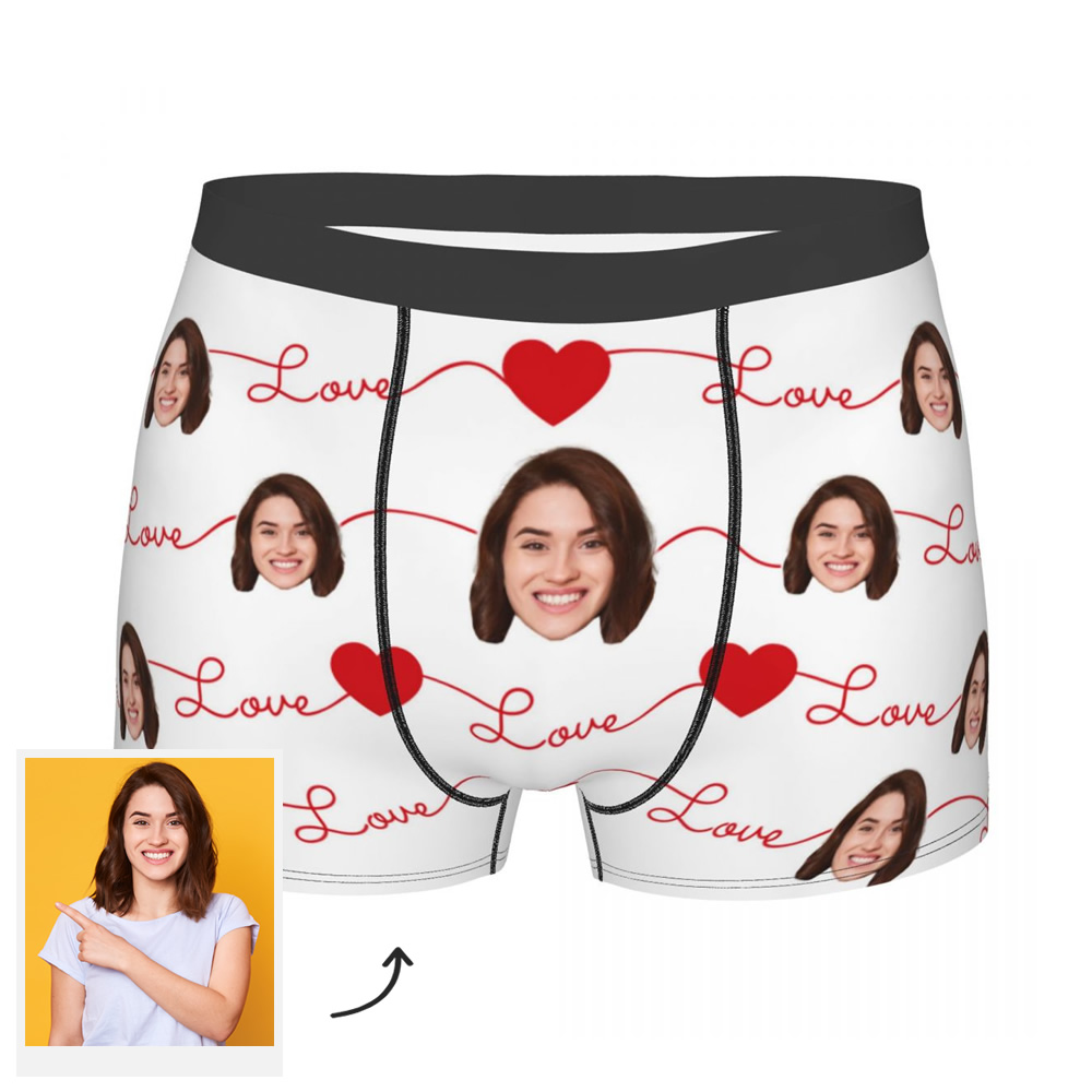 Custom Face Boxer Shorts with Heart and Love ,Valentine's Day Gifts