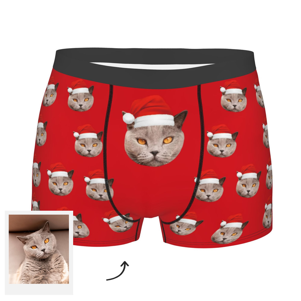 Personalized Face Boxers With Christmas hat