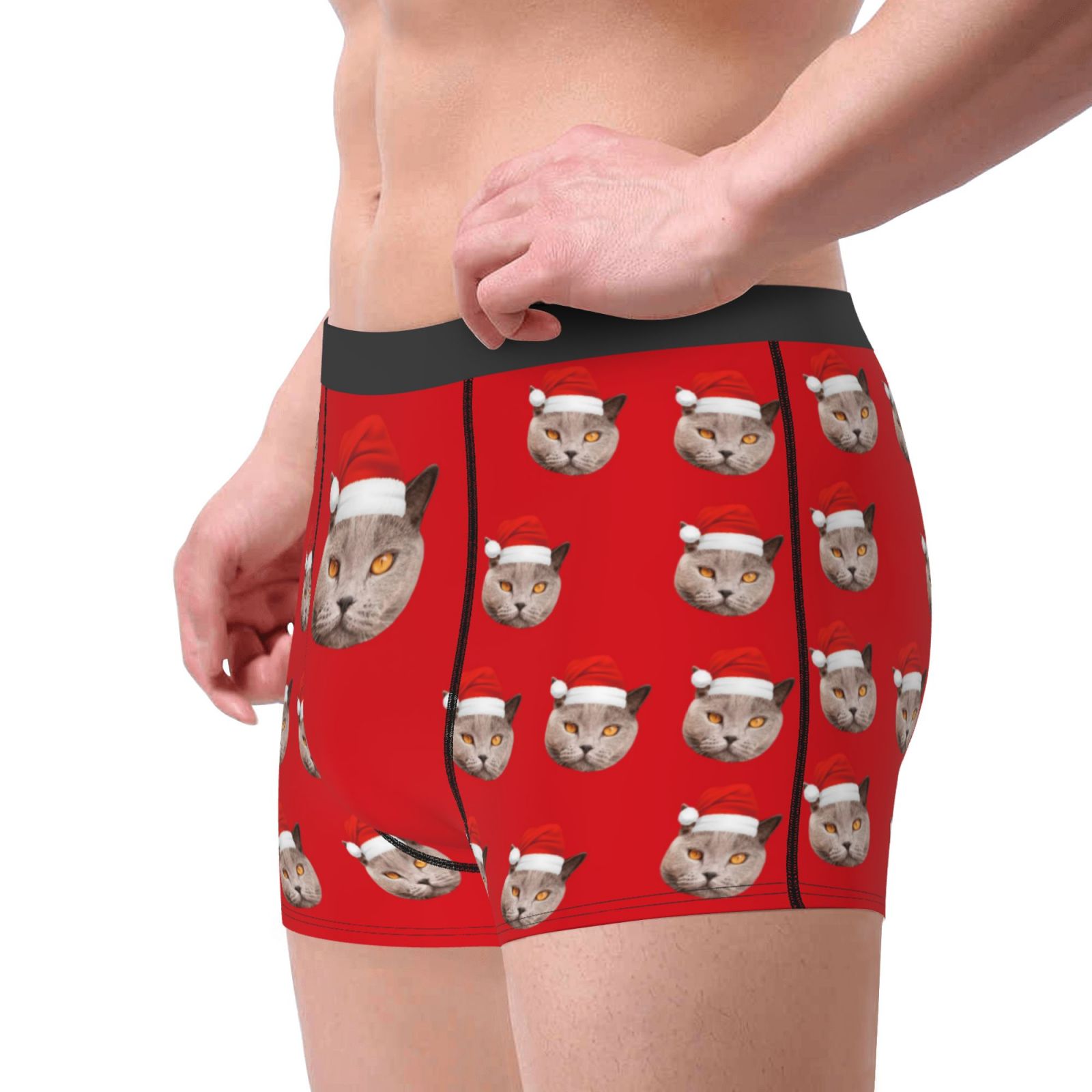 Personalized Face Boxers With Christmas hat