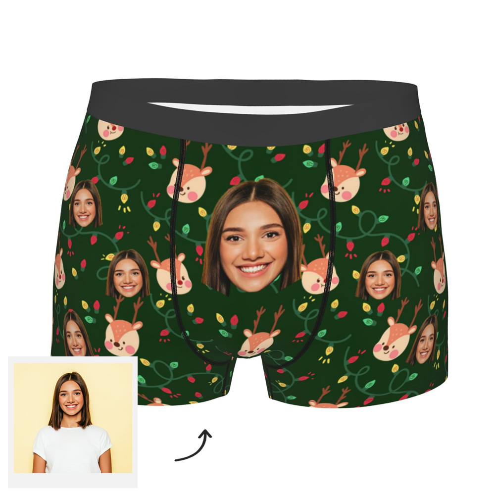 Custom Face Boxer Shorts Christmas Elk Personalized Photo Underwear Men's Christmas Gifts