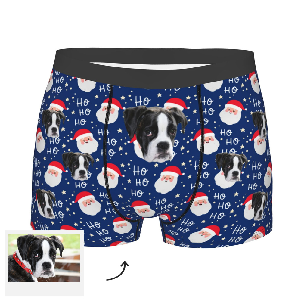 Personalized Face Underwear Shorts Santa Claus Custom Photo Boxers Christmas Gift