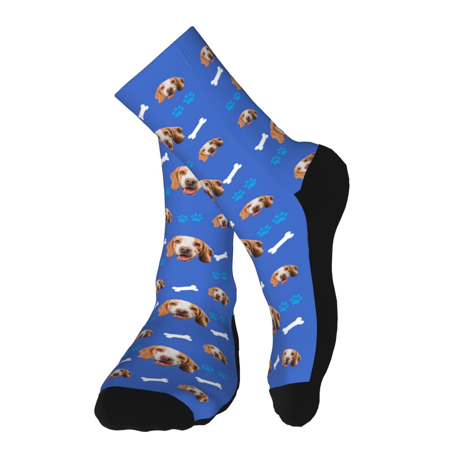 Custom Face Socks for Men and Women, Dog Paws and Bones Animal Face Socks