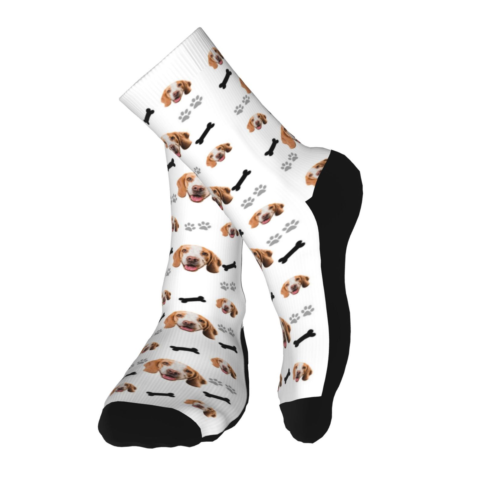 Custom Face Socks for Men and Women, Dog Paws and Bones Animal Face Socks