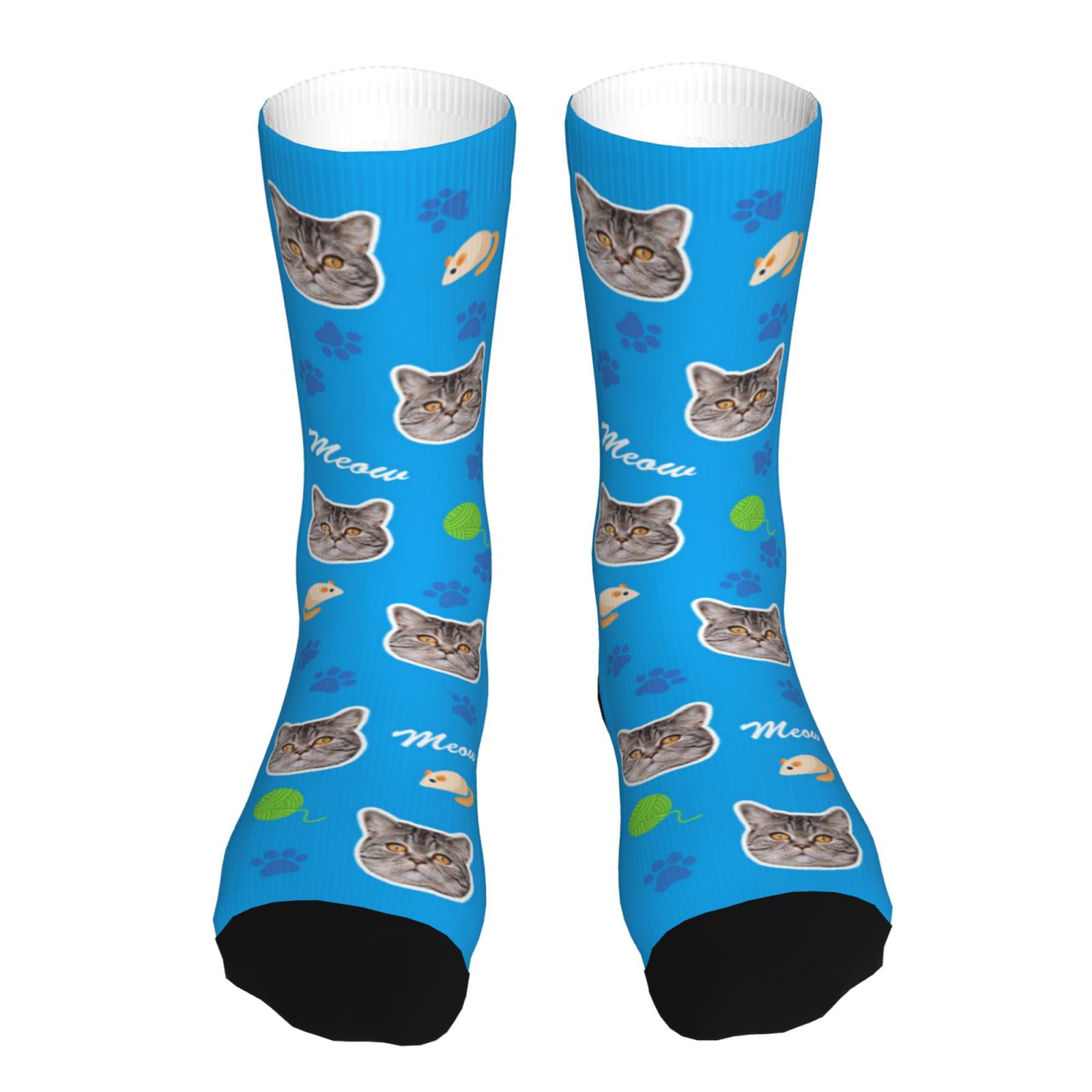 Custom Cat Face Socks with Paws and Mouse
