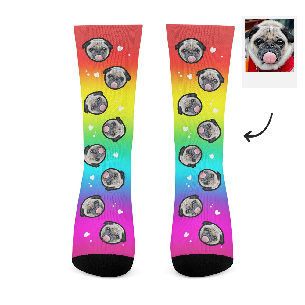 Custom Face Rainbow Print Socks Gift For Dog Lover