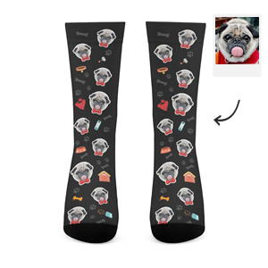 Custom Face Dog Related Elements Socks-Personalized Gift For Dog Lover