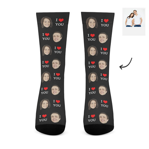 Custom Face Socks,Valentine I Love You Socks,Girlfriend Boyfriend Gift